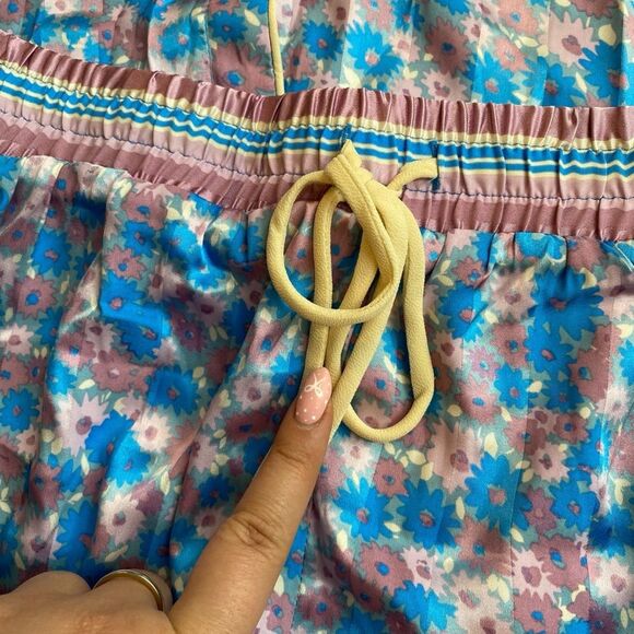 Free People M Pillow Talk Satin Pajama Set Lilac Blue Floral Print Silky New - Picture 4 of 13